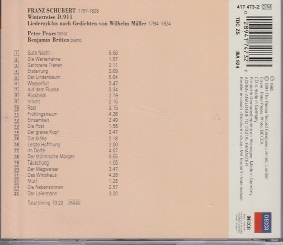 Schubert / Peter Pears / Benjamin Britten: Winterreise CD (Käyt)