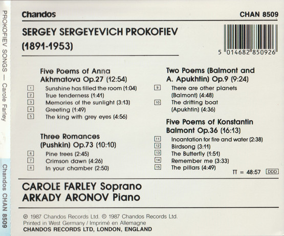 Prokofiev / Carole Farley / Arkady Aronov: Songs CD (Käyt)