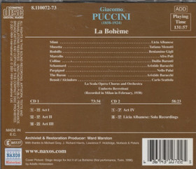 Puccini / Albanese / Gigli /Menotti / Berrettoni: La Bohème 2CD (Käyt)