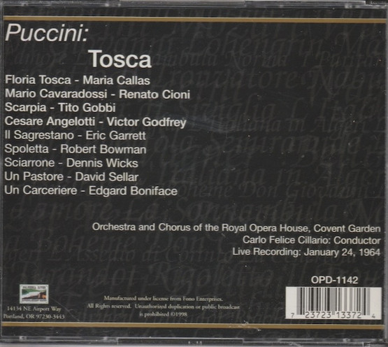 Puccini / Callas / Cioni / Gobbi /Gillario: Tosca 2CD (Käy)