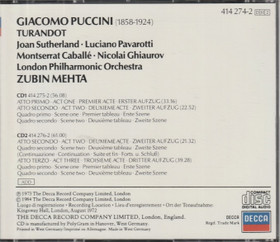 Puccini /Sutherland /Pavarotti /Caballé / Mehta: Turandot 2CD Box Käyt