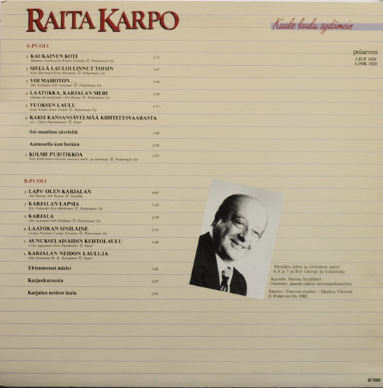 Raita Karpo: Kuule laulu sydämein LP (Käyt)