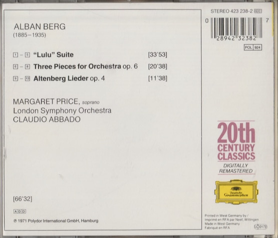Berg / Price / Abbado: Lulu Suite / Altenberg Lieder CD (Käyt)