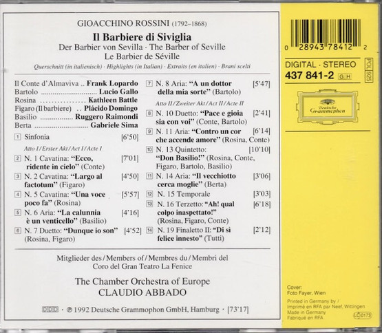 Rossini / Claudio Abbado: Il Barbiere Di Siviglia - Highlights CD Käyt