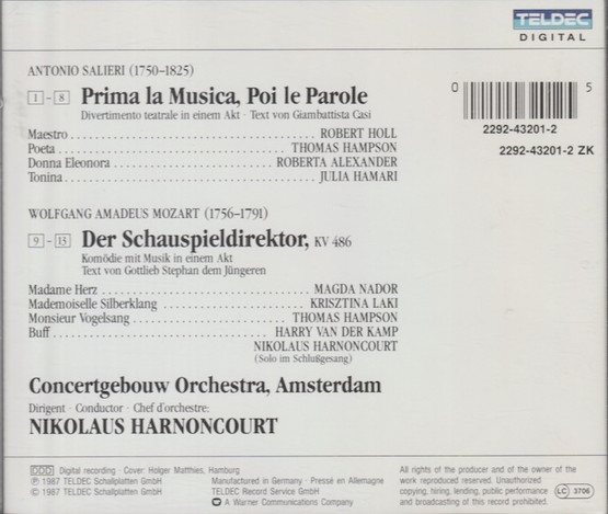 Salieri / Mozart / Harnoncourt: Prima La Musica, Poi Le Parole etc. CD