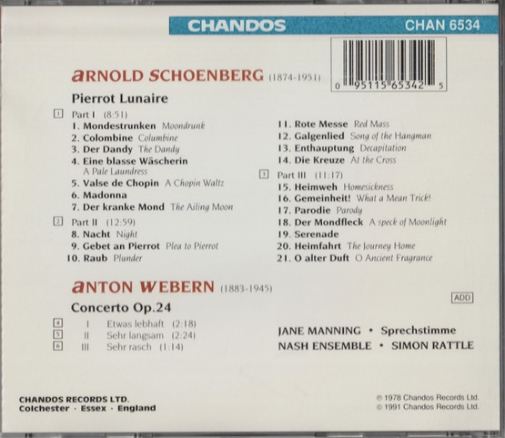 Schoenberg: Pierrot Lunaire / Concerto Op. 24. CD (Käyt)