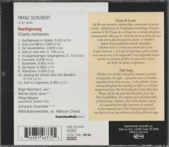 Franz Schubert / Marcus Creed: Nachtgesang CD (Käyt)