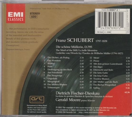 Schubert / Fischer-Dieskau / Moore: Die Schöne Müllerin CD (Käyt)