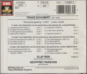 Schubert / Olaf Bär / Geoffrey Parsons: Schwanengesang CD (Käyt)