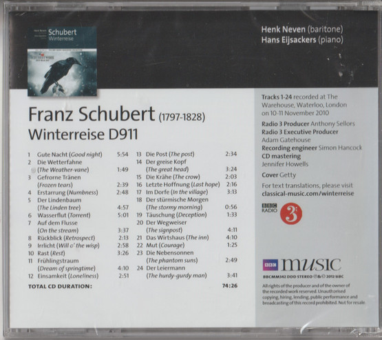 Schubert / Henk Neven / Hans Eijsackers: Winterreise CD (Mint)