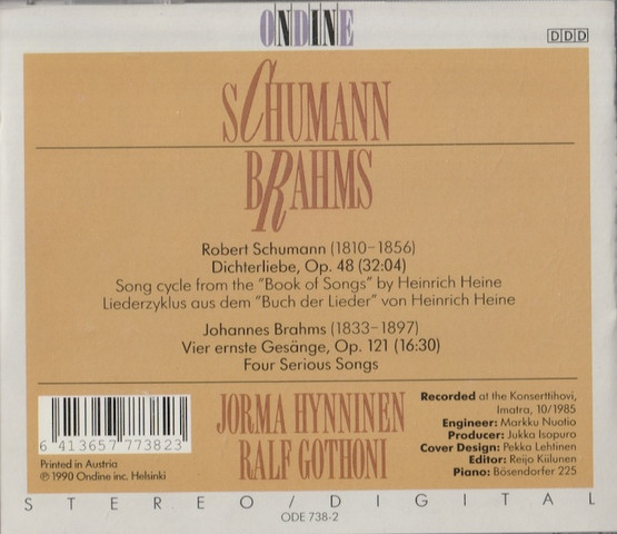 Schumann / Brahms / Hynninen / Gothóni: Dichterliebe CD (Käyt)