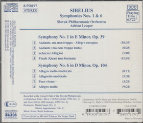 Sibelius / Adrian Leaper: Symphonies Nos. 1 & 6. CD (Käyt)