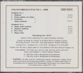 Jean Sibelius / Anthony Collins: Symphony No.2 & No. 6. CD (Käyt)