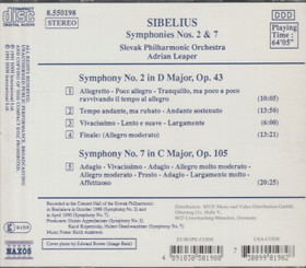 Sibelius / Adrian Leaper: Symphonies Nos. 2 & 7. CD (Käyt)