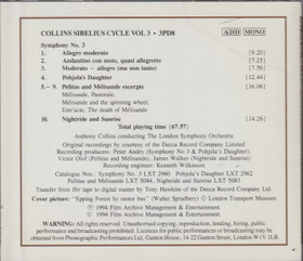 Jean Sibelius / Anthony Collins: Symphony No.3. CD (Käyt)