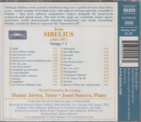 Jean Sibelius / hannu Jurmu / Jouni Somero: Songs 1. CD (Käyt)