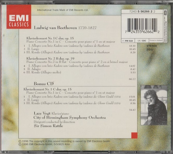 Beethoven / Vogt / Rattle: Piano Concertos Nos 1 & 2. 2CD (Käyt)