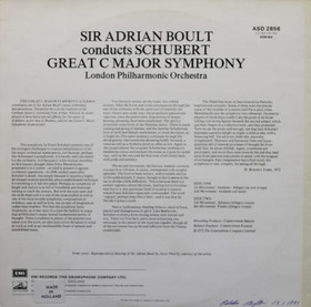 Schubert / Sir Adrian Boult: Great C Major Symphony LP (Käyt)