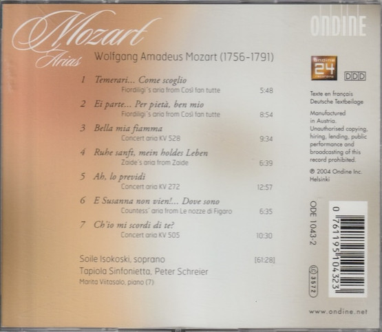 Mozart /Isokoski / Tapiola Sinfonietta /Schreier: Mozart Arias CD Käyt
