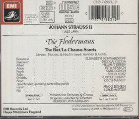 Johann Strauss II / Schwarzkopf / von Karajan: Die Fledermaus 2CD Käyt