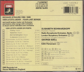 R. Strauss / Elisabeth Schwarzkopf /Szell: Vier Letze Lieder CD (Käyt)