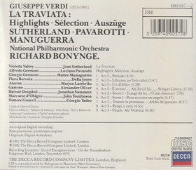 Verdi / Sutherland / Pavarotti / Bonynge: La Traviata (Highlights) CD