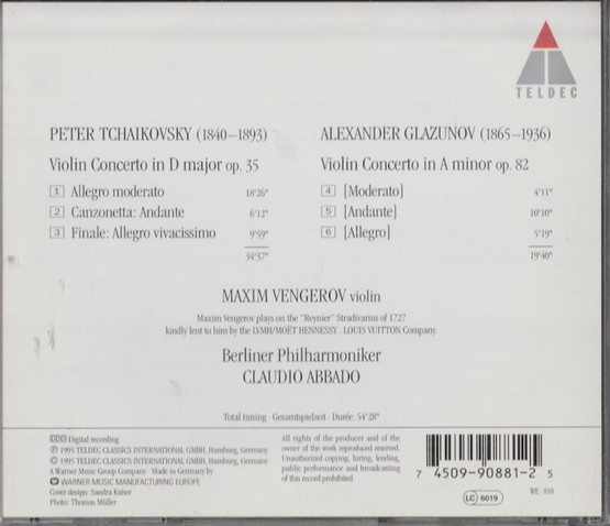 Tchaikovsky / Glazunov / Vengerov / Abbado: Violin Concertos CD (Käyt)
