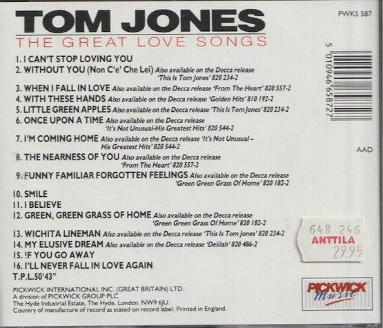 Tom Jones: The Great Love Songs CD (Käyt)