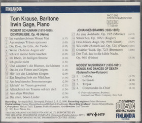 Tom Krause / Irwin Gage: Schumann, Brahms, Musorgsky CD (Käyt)