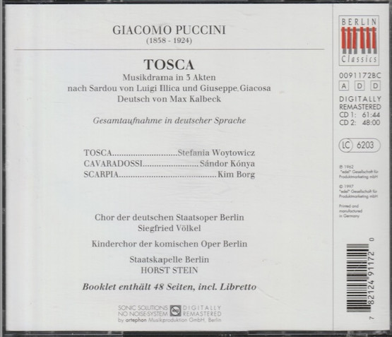 Puccini / Woytowicz / Kónya / Kim Borg / Horst Stein: Tosca 2CD (Käyt)