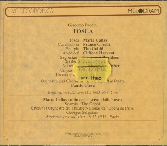 Puccini / Callas / Corelli / Gobbi / Cleva: Tosca 2CD (Käyt)