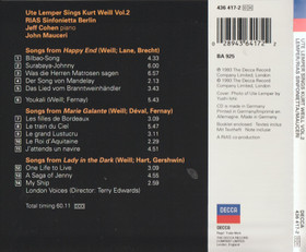 Ute Lemper / Mauceri: Ute Lemper Sings Kurt Weill Vol. 2. CD (Käyt)
