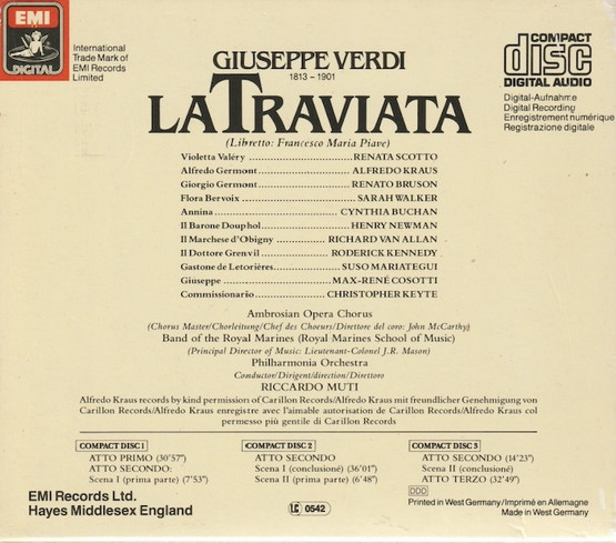 Verdi / Scotto / Kraus / Bruson / Muti: La Traviata 3CD Box (Käyt)