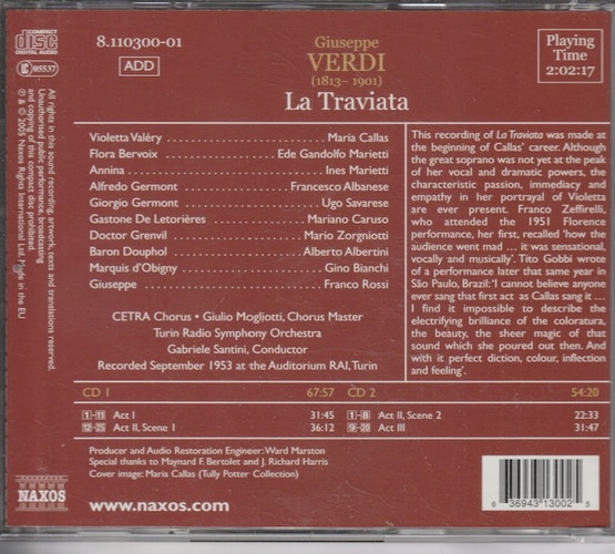 Verdi / Callas / Albanese / Savarese / Santini: La Traviata 2CD (Käyt)