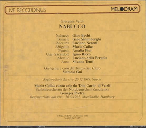 Verdi / Callas / Bechi / Neroni / Vittorio Gui: Nabucco 2CD (Käyt)