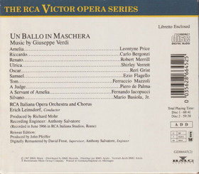 Verdi / Price / Bergonzi /Leindsdorf: Un Ballo In Maschera 2CD (Käyt)