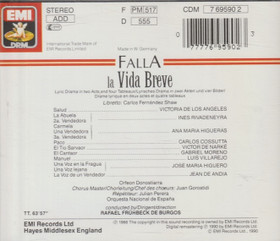 Falla / Victoria De Los Angeles / De Burgos: La Vida Breve CD (Käyt)