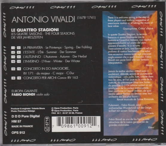 Vivaldi / Europa Galante / Fabio Biondi: Le Quattro Stagioni CD (Käyt)