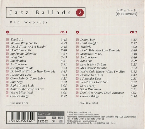 Ben Webster: Jazz Ballads 2. 2CD (Käyt)
