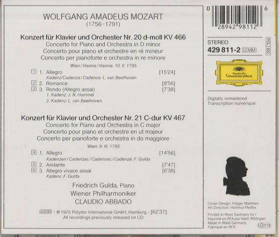 Mozart / Abbado: Klavierkonzerte Nr. 20 & 21. CD (Käyt)