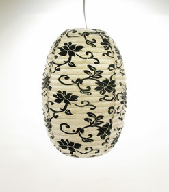 Lokta-ovaali 27x46 cm, luonnonvalkoinen, musta kukkapainatus