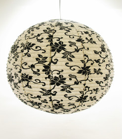Lokta-pallo 45 cm, luonnonvalkoinen, musta kukkapainatus