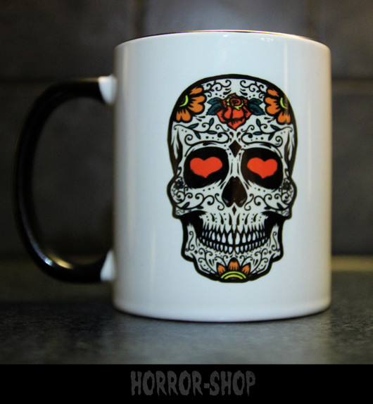Sugarskull mug with white skull with rose