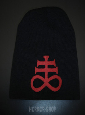 Leviathan cross beanie, black with red embroydery