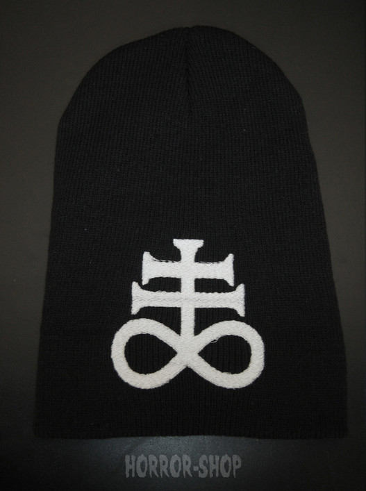 Leviathan cross beanie, black with white embroydery