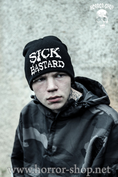 Sick bastard beanie, black with white embroydery