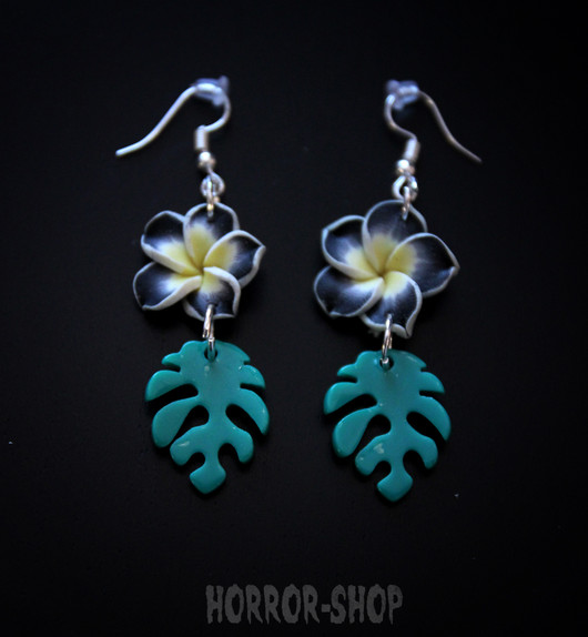 Tiki orchid earrings, black/pair