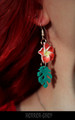Tiki orchid earrings, red/pair