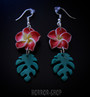 Tiki orchid earrings, red/pair