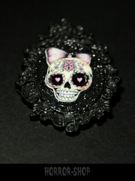 Sugarskull brooch, black, pink hairdecoration (3)